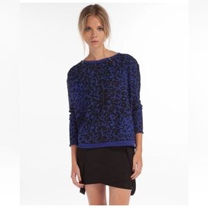 Maje Animal Print Blue and Black Cotton Sweater